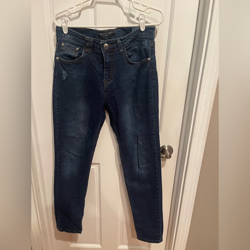 Philipp Plein Dark Blue Women’s Designer Straight Cut Jeans Sz 30